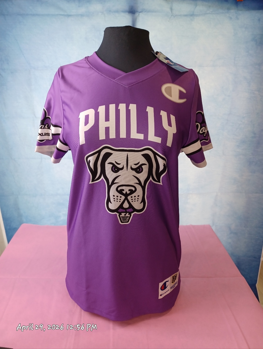 Champion Purple PHILLY Dog "Kirst" Graphic Jersey New With Tags Size S
